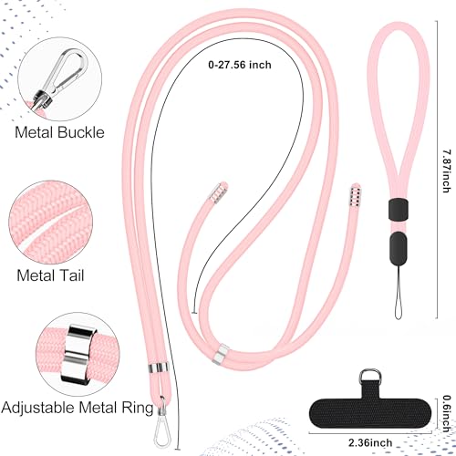 Image of takyu Phone Lanyard, 2 Pack Adjustable Cell Phone Lanyard Crossbody Neck Strap & 2 Pack Phone Wrist Strap with Tether Tabs Compatible for iPhone Android Smartphones-Black LPink