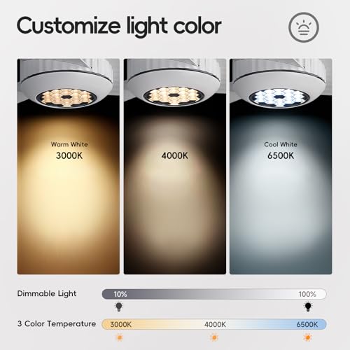Image of TALOYA Ceiling Fans with Lights,Metal Body Fan,White Finish,Dimmable, Noiseless, Reversible DC Motor,Remote Control,6-Speed