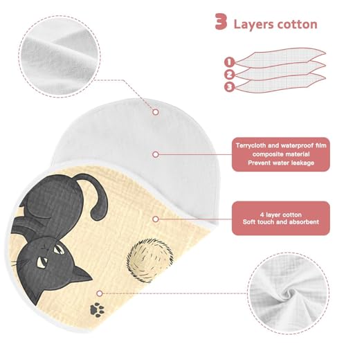 Bolaz Baby Burp Cloths 4 Pack,Cat Pattern,Feeding Cloths Face Towel Super Absorbent Soft Cotton Burping Rags Feeding Bibs4