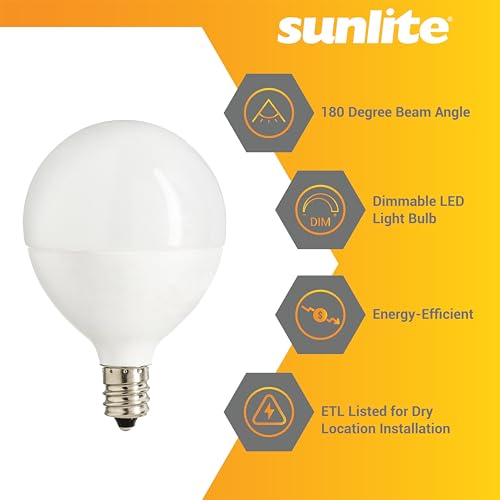 Sunlite 40299-SU G16.5 Light Bulb Led, 7 Watts (60W Equiv.), 500 Lumens, Dimmable, Type G Globe Shape E12 Candelabra Base thumb #2