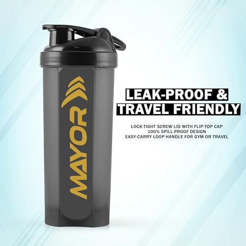 Image of Mayor 700ml Gym Protein Shaker Bottle with Mixing Ball | BPA Free & Leak Proof (Black)
