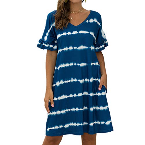 NOBRAND - Vestido de manga corta para mujer, diseño de rayas onduladas