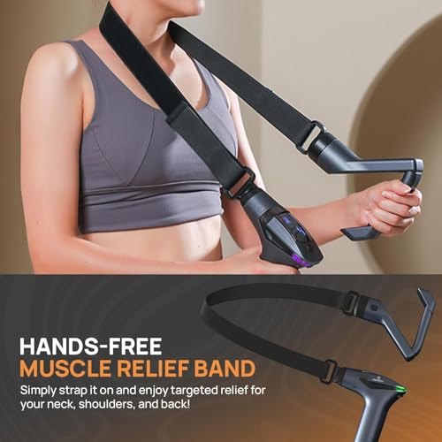 Image of Detachable Vibrating Massage Gun with Adjustable Extension Handle & Shoulder Strap | 12 Speed Levels | 4 Interchangeable Massage Heads | Deep Tissue Percussion Massager for Back, Neck, Shoulder, Arms & Legs