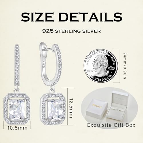 Women's Solitaire Dangle Drop Earrings 925 Sterling Silver Pure Square Huggie Earrings Hoop Dangle Drop Earrings Jewelry Gift2