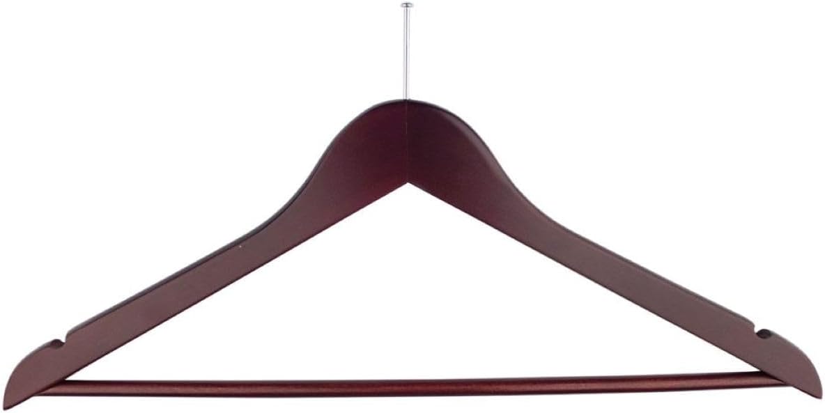 NAHANCO Hotel Industry Collection: 17" Anti-Theft Ball Top Wooden Suit Hotel Hanger w/Pant Bar - Mahogany (Pack of 100)