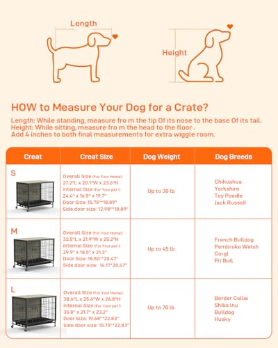 Dog Crate Furniture, 32.5'' Wooden Dog Kennel with Wheels and Double Door, Decorative Pet House with Removable Tray, Modern End Table, Metal Dog Cage for Living Room, Bedroom, Outdoors, Grey - Image 6