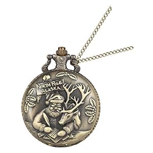 ibasenice Vintage retro kwarts zakhorloges metalen kerstman kerstman patroon kwarts horloge met ketting voor kinderen volwassenen kerstversiering kerstfeest geschenken willekeurig patroon