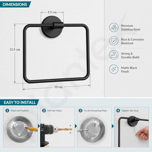 Image of Plantex Stainless Steel Towel Hanger for Wash Basin /Towel Ring /Napkin Hanger for Bathroom /Towel Holder /Bathroom Accessories (Black)