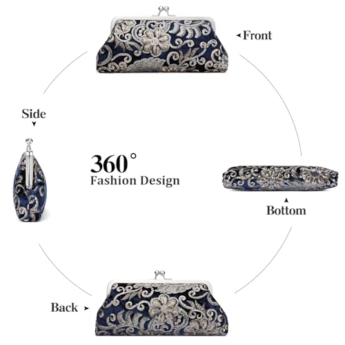 Image of RNIEGA Clutch Purse for Women Floral Embroidery Sequin Evening Bags Elegant Kiss Lock Wedding Party Cocktail