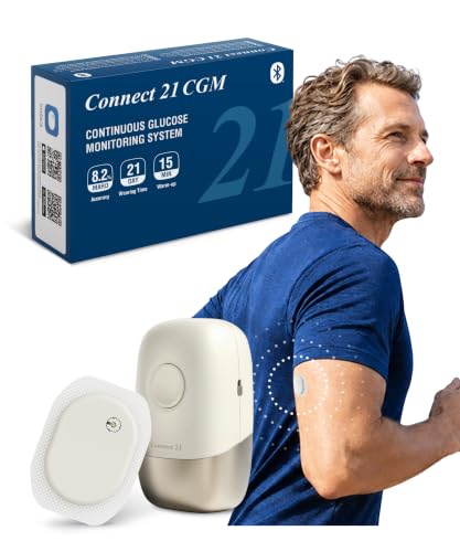 Connect 21 CGM Sensor Blutzuckermessgerät ohne Stechen | 21 Tage | 8 2% MARD | IP58 wasserbeständig | Bluetooth App | CE 2797 | 1 Sensor mit Applikator
