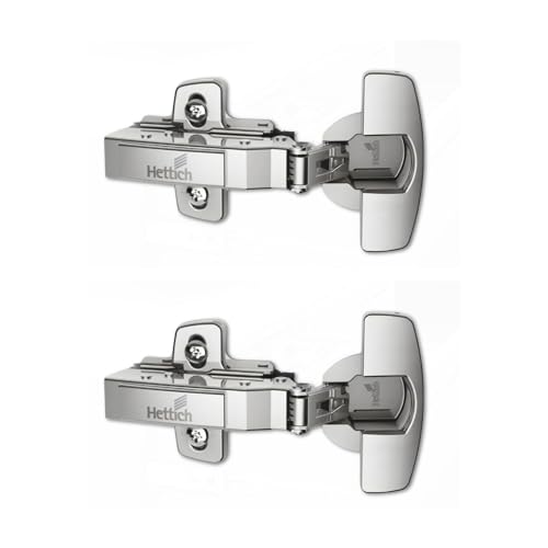 Image of Hettich Sensys 8631i Soft Close 16 Crank Thick Door Hinge with Mounting Plate | Nickel Plated | 95 Opening for 15-32mm Overlay Doors | Screw-On | 1 Year Surface Warranty | Pack of 1 (2 Hinges)