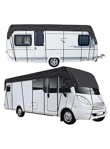HFKJway 210D Oxford Cloth Rv Covers - Foldable Storage, Easy to Clean Trailer Tarp - Camper Cover Waterproof, Black - 7m x 3m