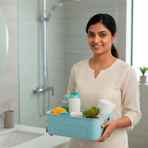 Image of SR Plastic Storage Baskets wardrobe organizer Multipurpose storage and organisers for Kitchen, Clothes,Toys, Office - Durable & Stackable storage box and organiser for Home & Kitchen(3 Pcs)