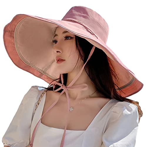 Image of HUAMULAN Women Sun Hat Summer Bucket Beach Boonie Cotton Cap Wide Brim UPF 50