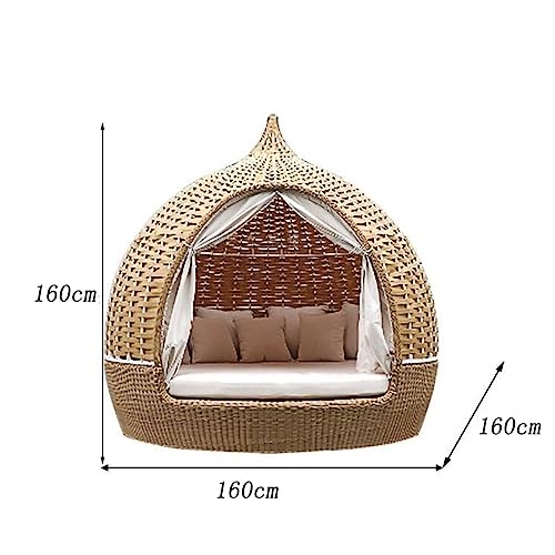 Garden Swing Seat Outdoor Rattan Woven Round Bed, Leisure Lying Bed, Courtyard Beach Terrace, Rooftop Sofa, Beach Sun Protection Bird Cage Nest Bed for Patio, Yard (Size : 160cm) - Image 4