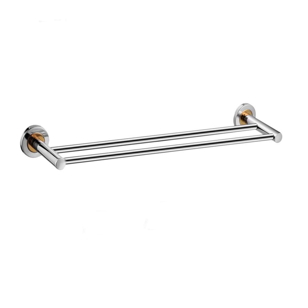 Tiberham Silver Double Towel Bar, Double Layer Towel Rail Multi-Function Towel Rack, Contemporary Style Polished Finish Towel Holder Hanger Wall Mounted Bathroom Towel Shelf
