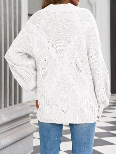 Saodimallsu Womens Oversized Sweaters Cable Knit Crew Neck Long