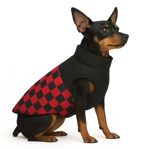 Image of The Pets Company Dog Winter Coat Jacket, Clothes, Windproof, Waterproof, Light Weight, Washable, Ultra Warm Thick Fleece Lined Dog Vest for Cold Weather Protection, (Red Check, X - Small - 12 Inch)