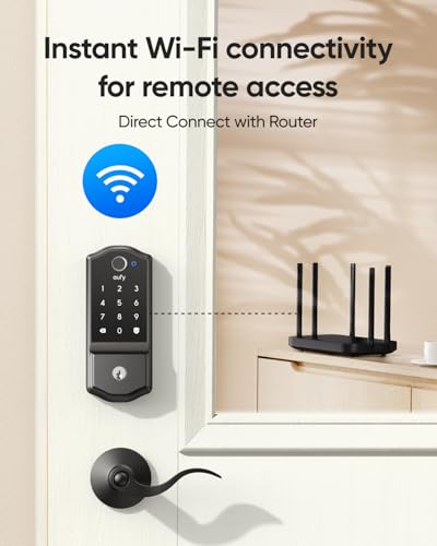 Image of eufy Security Smart Lock C220, Fingerprint Keyless Entry Door Lock, Built-in Wi-Fi, App Remote Control, Front Door Smart Lock Deadbolt, 8Months Battery, Reliable Power, IP53, Black, Traditional