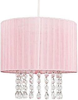 Modern Pink Voile Ribbon Wrapped Pendant Shade with Acrylic Droplets