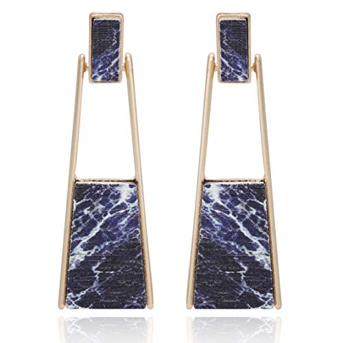 Bonaluna Women's Bohemian Oblong Shaped Drop Earrings Navy Marble