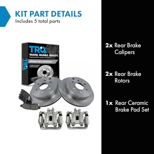 Image of TRQ Rear Ceramic Brake Pad and Rotor Set Includes Calipers