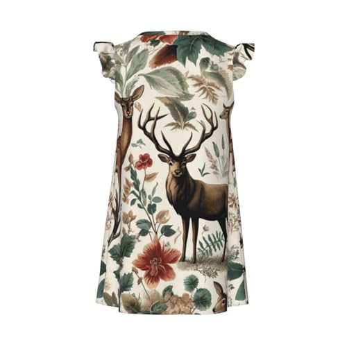 Augenstern Flutter Sleeve Nightgown Pajama Gown Deer-Fawns-Lush-Flowers Easy Pull-On Sleepwear Nightdress2