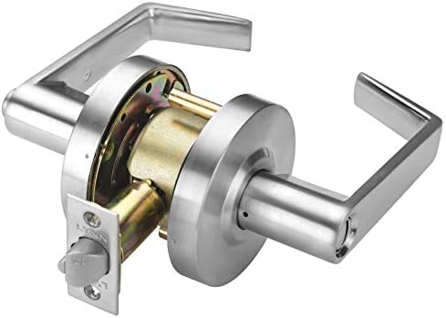 LYNN HARDWARE Commercial Door Lever Lock - Heavy-Duty Locking Door Handle, Designer Door Handles, Cylindrical Lever Lock, Non-Handed Grade 2 Door Handle, Satin Chrome, Privacy/Bathroom Function