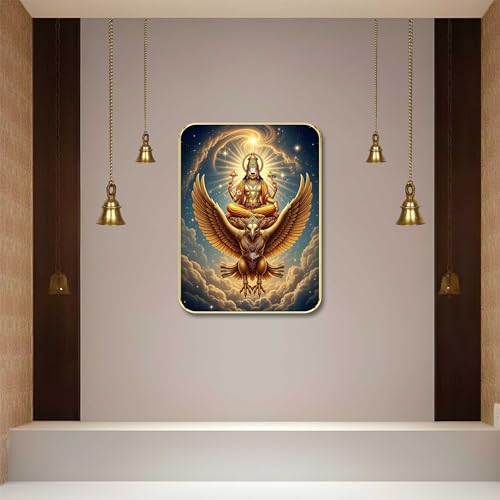 Image of SAF Lord Vishnu Garuda Wall Art with Table Top Stand & Wall Hanging Hole | Garudadev Vahana MDF Religious Painting for Mandir Home Decor