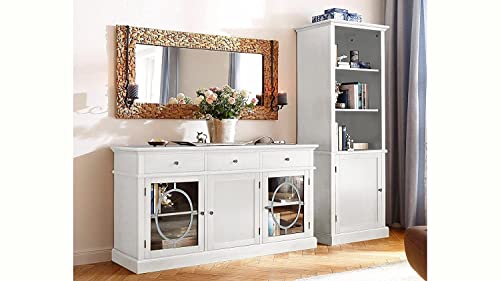 Image of APRODZ Solid Wood Paulo Sideboard Cabinet with 3 Drawer Storage Organize Cabinet for Home Dinning Kitchen Living Room & Bedroom Multi Shelves Door Cabinets Hallway Dinning (Jali -White)