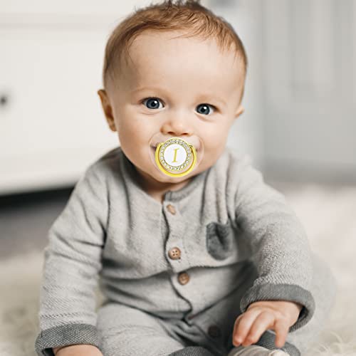 Image of Bling Personalized Baby Pacifier with Pacifier Clips and Anti-dust Cover A-Z 26 Letters(Gold Transparent,I)
