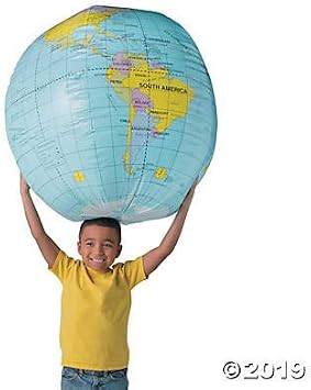 Fun Express Giant Inflatable Globe Beach Ball 33 Inch - Educational World Globe for Kids Classroom Learning | Earth Ball for Outdoor Play, Earth Day Activities & Geography Lessons VBS 2026