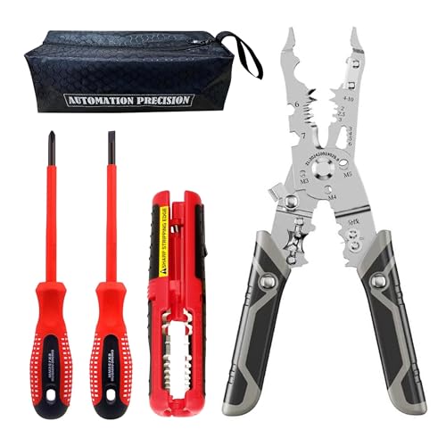 Pince à dénuder les fils électriques, multifonction en acier inoxydable,avec inclus un outil à dégainer les cables électriques et coaxes, 2 tournevis isolés