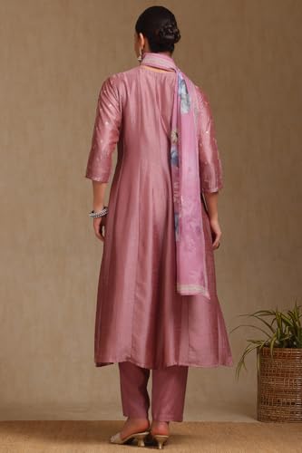 Image of Soch Womens Blush Pink Vichitra Solid Suit Set With Zardosi