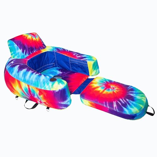 Freetime Fun Pool Lounger Inflatable Pool Floats - Pool, Lake, River Floating Lounge Chair Heavy Duty Fabric Pool Raft 2in1 Convertible Chair - Tie-Dye (1 Pack)