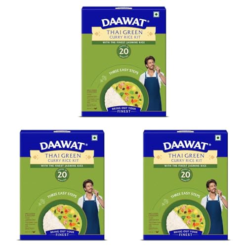 Image of Daawat Thai Green Curry Rice Kit | Ready-to-Cook Meal with Thai Jasmine Rice, Authentic Green Curry Sauce made with Coconut Milk & Spices | Cook in 3 Easy Steps | Serves 3 | Ready in 20 Minutes | 401g