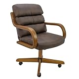 Chromcraft Set of 4 Casual Dining Chairs Classic Swivel Tilt Dining Chairs with Casters, Wooden Arm Metal Pedestal Base Chairs with Rolling Wheels for Kitchen & Dining Room