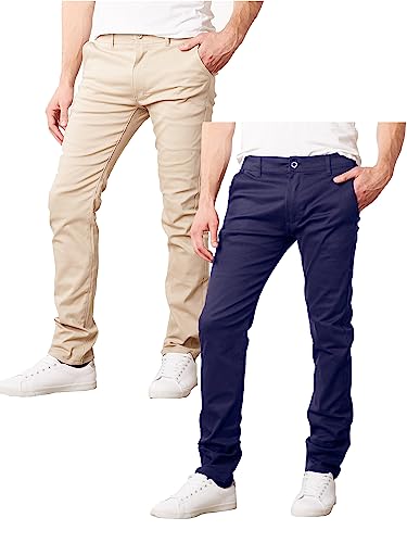 Galaxy by Harvic Mens Slim Fit Cotton Stretch Chino Pants 2 Packs