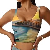 PHAYAH Sunset in Barcelona Damen Sport-BH, Workout, Abnehmen, U-Ausschnitt, Tank-Top, für Fitness, Laufen, Yoga, Schwarz, XX-Large