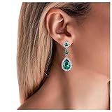 Aneneiceera Vintage Teardrop Emerald Dangle Earrings Long Blue Emerald Earrings Green Emerald Cz Drop Earrings Oval Green Rhinestone Earrings Jewelry for Women and Girls Gifts (Green)