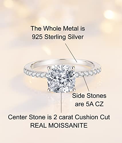 SecreTalk 2CT Cushion Moissanite Engagement Ring for Women - Moissanite Promise Wedding Band 925 Sterling Silver D Color VVS with Certificate of Authenticity3