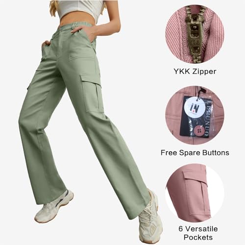 Image of Lepunuo Cargo Pants for Women High Waisted Casual Pants Baggy Stretchy Wide Leg Y2K Streetwear with 6 Pockets