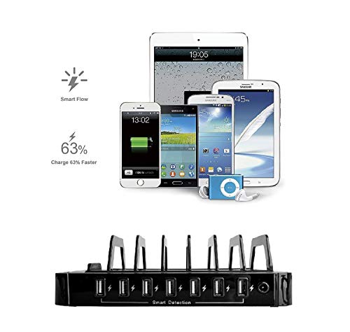 AVLT 7 Port USB Charging Station with Quick Charge for Multiple Devices - 5 Pack 9.8" Micro USB Cables Included - Docking Stations & Device Organizer for Family, Office, Hotel