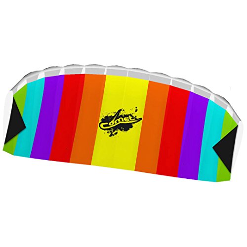 HQ Design Ecoline - Comet Rainbow Lenkmatte Lenkdrachen Zweileiner Flugdrachen für Erwachsene und Kinder ab 8 Jahren, inkl. Polyesterschnüre 2x25m auf Griffen, 3-6 Bft (1.2)