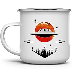 UFO Alien Extraterrestrial Paranormal Enamel Campfire Mug, Outdoor Camping Coffee