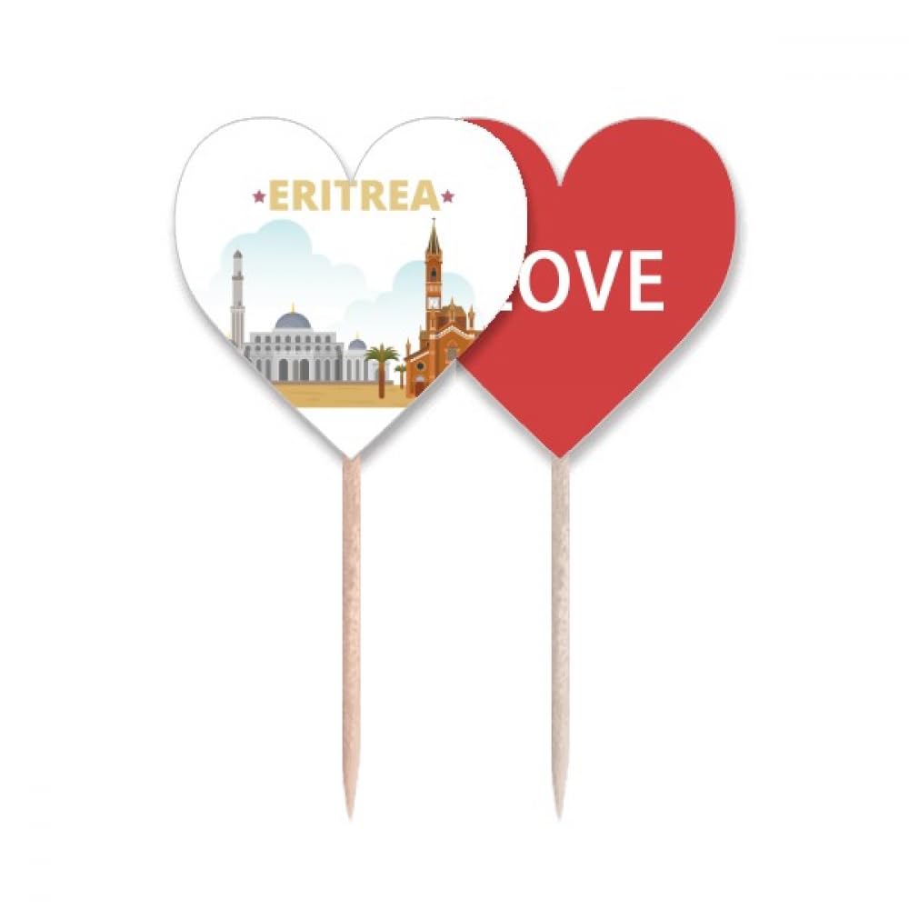Drapeau Érythrée en cœur pour cupcake et étiquette de cure-dents de fête