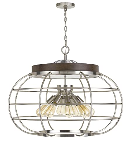 Cal Liberty Metal Chandelier, Brushed Steel/Wood, 31.5inx31.5inx25in, Model