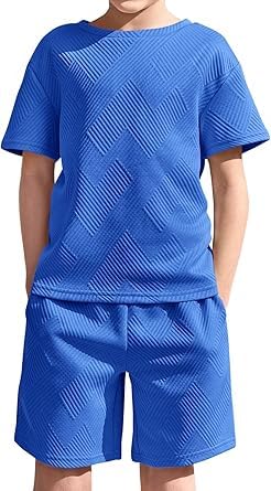 Haloumoning Ensemble de vêtements d'été pour garçon - Couleur unie - T-shirt à manches courtes...