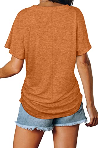 Image of WIHOLL Womens Summer T-Shirts Short Sleeve V Neck Dolman Tops with Side Shirring Loose Fit Shirts Spring Fashion