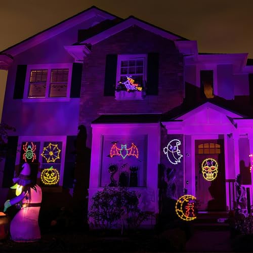 Pytopkto Halloween decorations16 Halloween Window Silhouette Lights Decorations - 4 Pack Colour Lighted Witch ＆ Bat ＆ Skull Head ＆ Cat on Moon for Holiday Indoor and Outdoor Wall Door Window Decorate by Pytopkto - Image 5